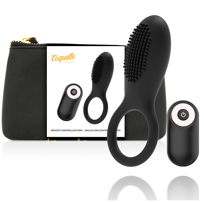 COQUETTE CHIC DESIRE - ANEL VIBRADOR RECARREGÁVEL COM CONTROLO REMOTO PRETO / DOURADO