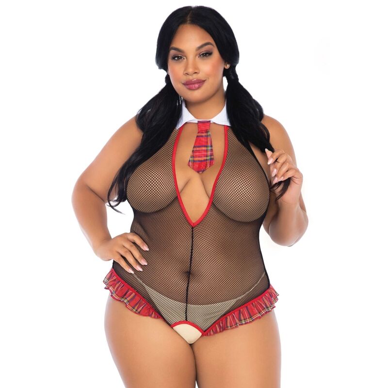 LEG AVENUE - TEDDY DE COLEGIALA COM ABERTURA TAMANHO PLUS