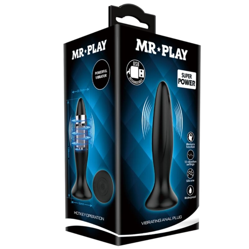 MR PLAY - PLUG ANAL VIBRADOR PRETO RECARREGÁVEL
