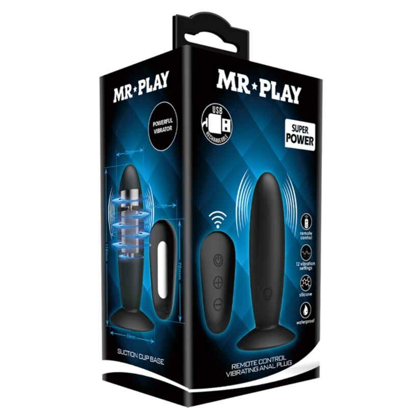 MR PLAY - PLUG ANAL COM VIBRAÇÃO PRETO COM CONTROLO REMOTO
