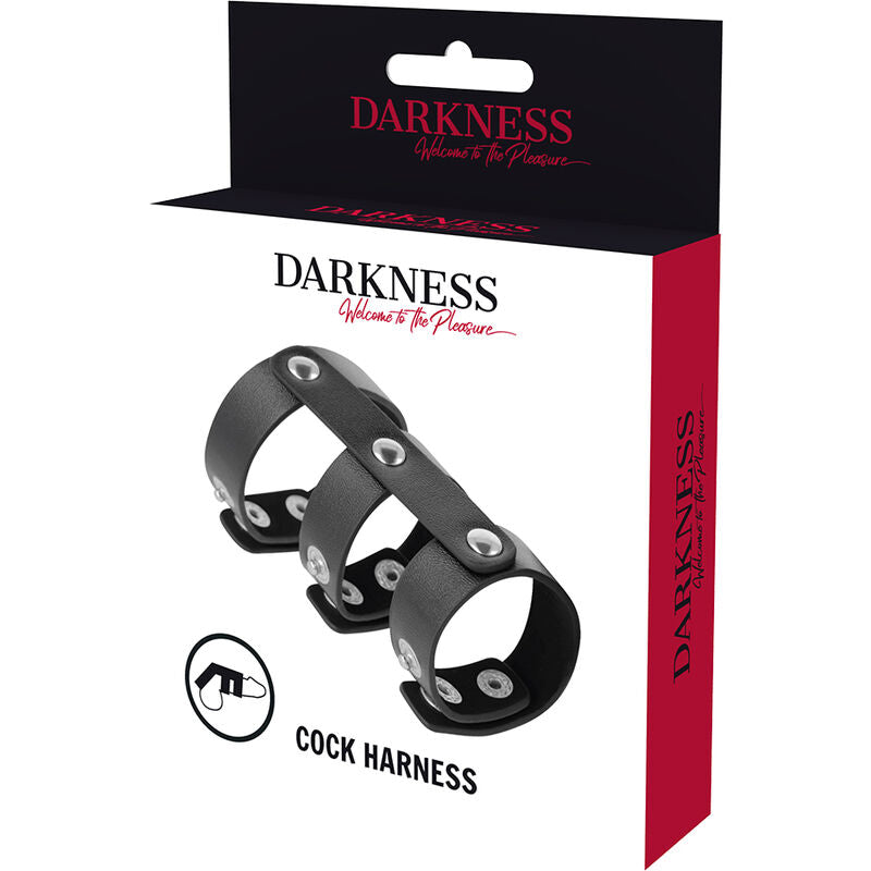 DARKNESS - ANEL DUPLO AJUSTÁVEL DE COURO PARA PÊNIS E TESTÍCULOS