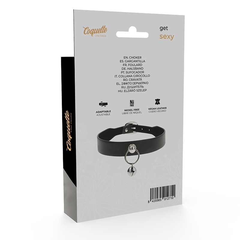 Coquette Chic Desire - Colar De Couro Vegano Acessório Mulher Chocalho/Aro