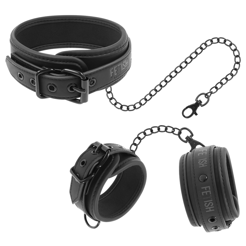 FETISH SUBMISSIVE - COLAR E ALGEMAS COURO VEGANO COM FORRO NEOPRENO - Sex Shop Sexy