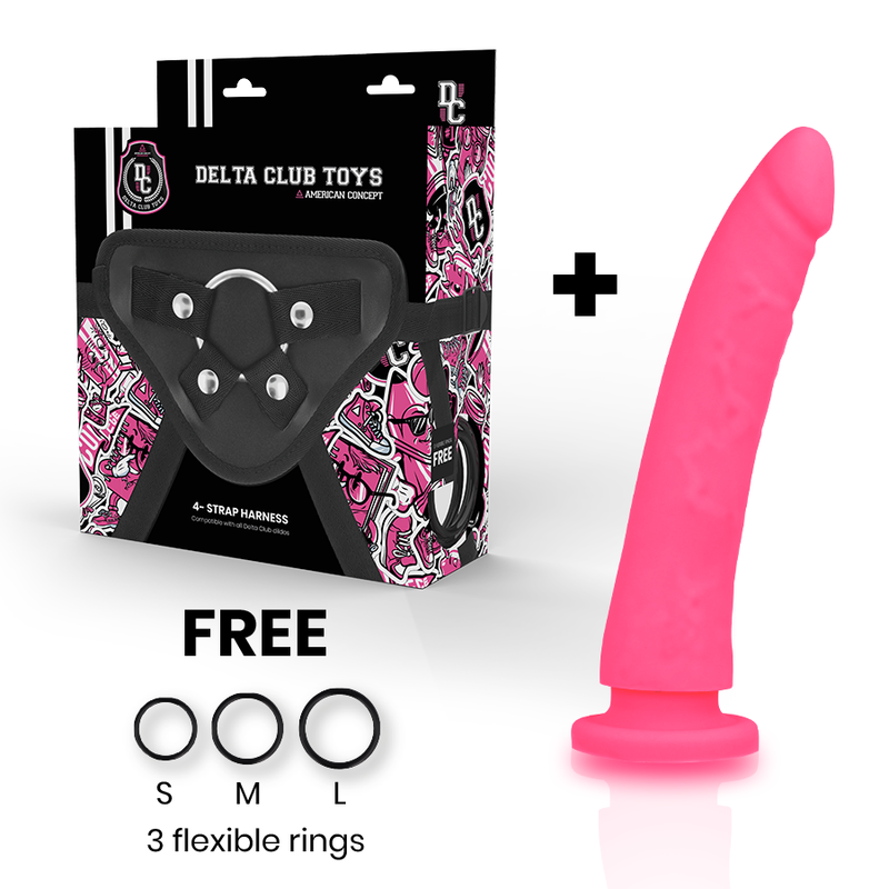 DELTA CLUB - TOYS ARNÊS + DILDO ROSA SILICONE MÉDICO 17 CM Ø 3 CM