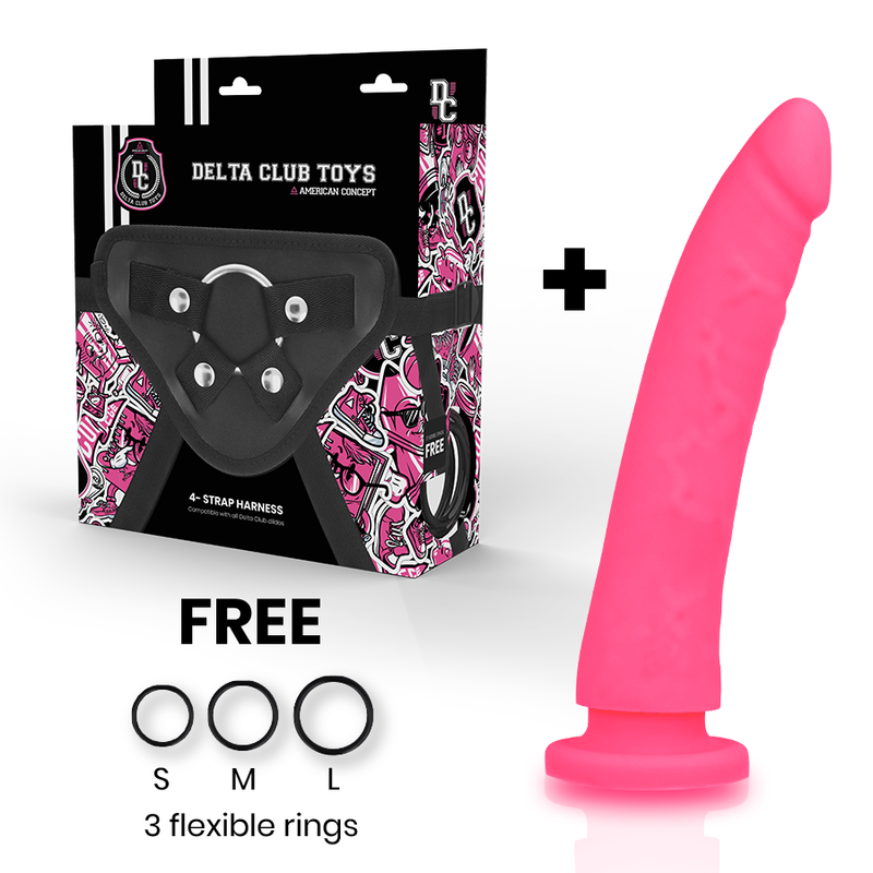 DELTA CLUB - TOYS DILDO + ARNÊS ROSA SILICONE MÉDICO 20 CM Ø 4 CM