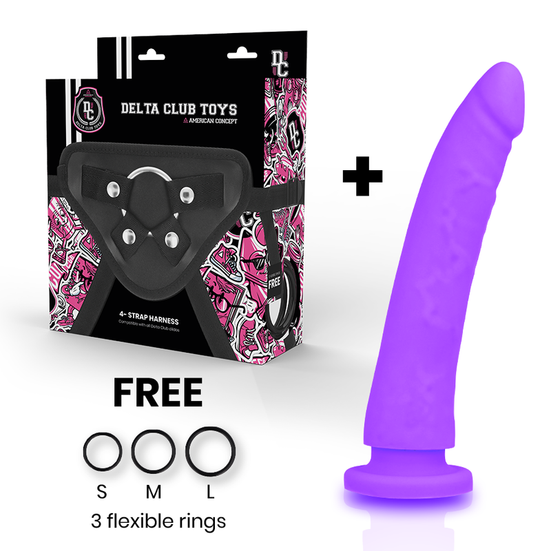 DELTA CLUB - TOYS ARNÊS + DILDO LILÁS SILICONE MÉDICO 20 CM Ø 4 CM
