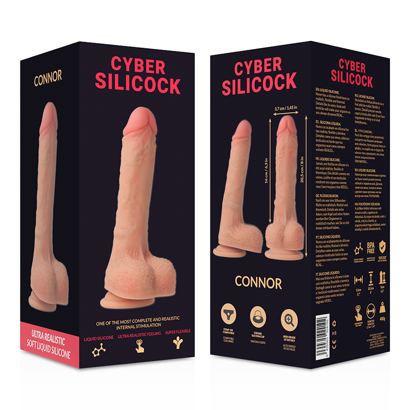CYBER SILICOCK - CONNOR DILDO ULTRA REALISTA SILICONE LÍQUIDO 20.5 CM x 3.7 CM