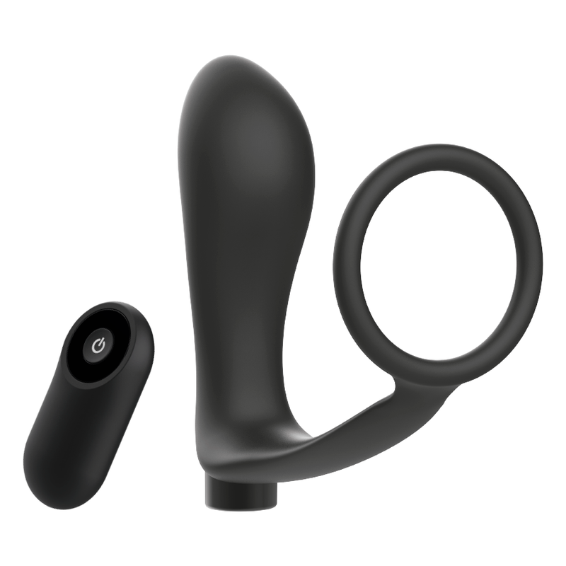 ADDICTED TOYS - ANEL PARA PÊNIS COM PLUG ANAL COM CONTROLO REMOTO RECARREGÁVEL PRETO