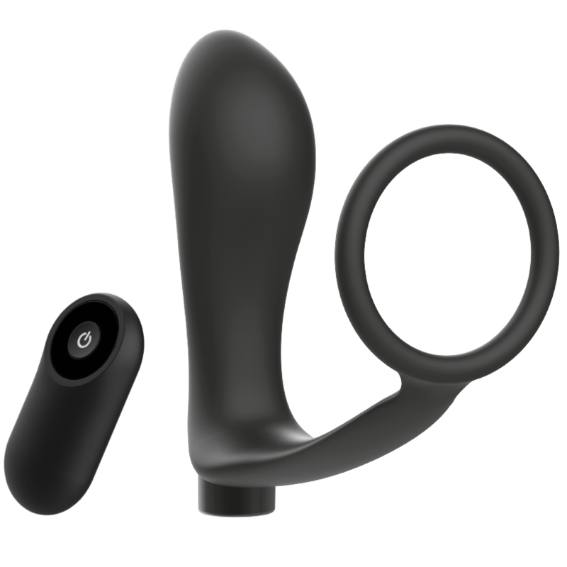 ADDICTED TOYS - ANEL PARA PÊNIS COM PLUG ANAL COM CONTROLO REMOTO RECARREGÁVEL PRETO